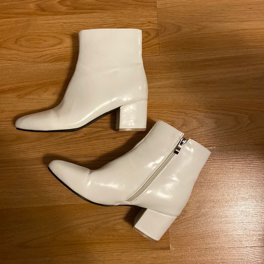 White Ankle Booties with Block Heel